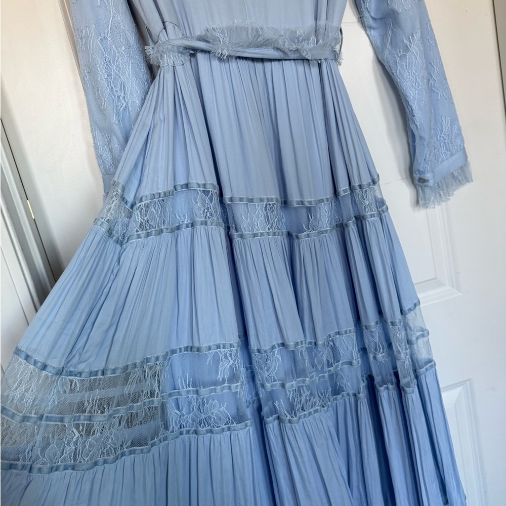 ALEEZA Paris Sapphire Maxi Dress Baby Blue Lace Trim Size L NWT - Picture 8 of 8